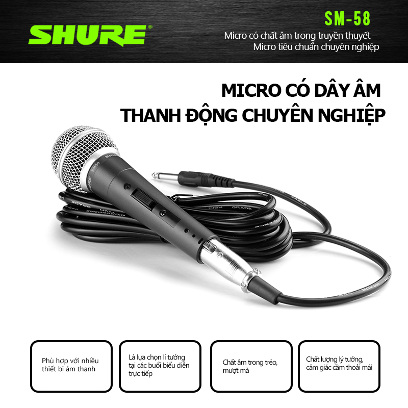 Shuer/sm58 micro có dây,micro hát karaoke,micro karaoke có dây,giọng hát rõ và tràn đầy