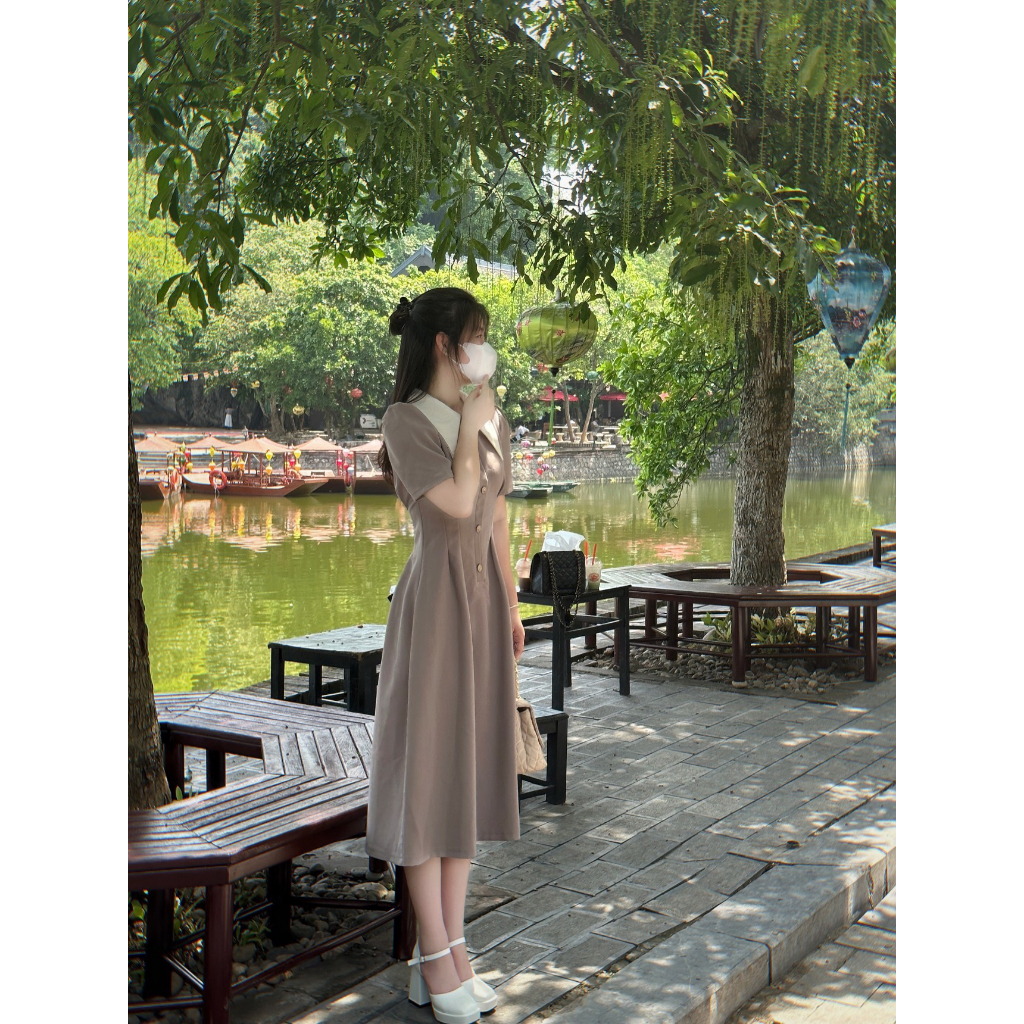 Đầm Váy Công Sở HOLLA Phối Cổ Vest Tay Ngắn Dáng Xòe Phù Hợp Mặc Đi Làm - Đi Dự Tiệc N107 | BigBuy360 - bigbuy360.vn