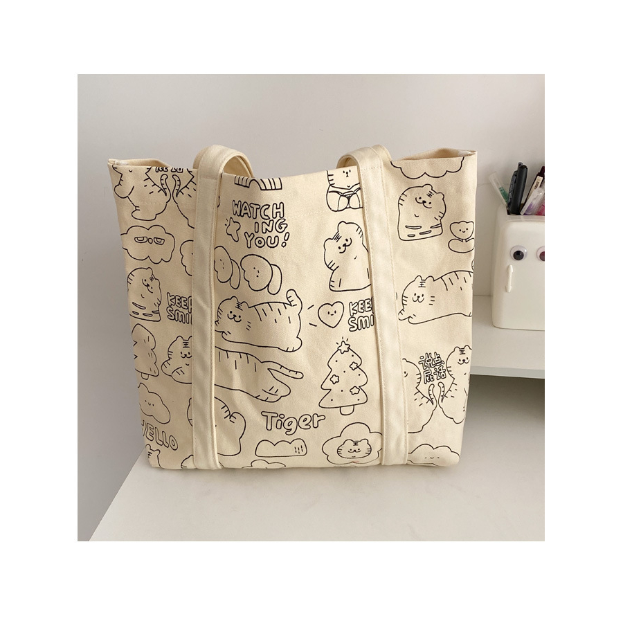 Tote vải họa tiết doodle hoạt hình cute