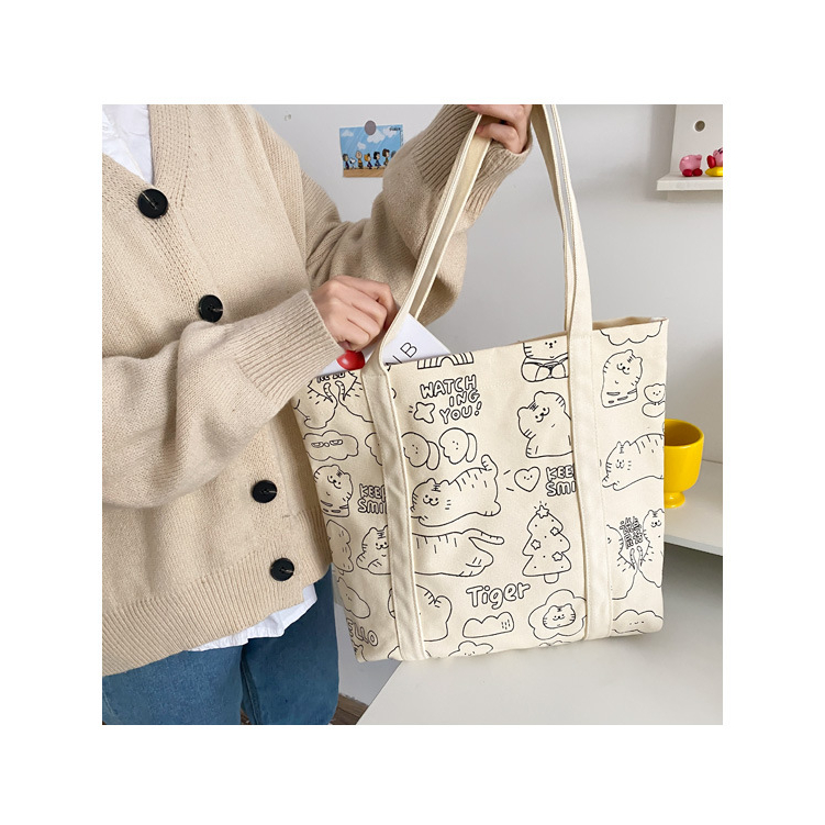 Tote vải họa tiết doodle hoạt hình cute