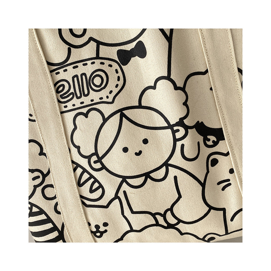 Tote vải họa tiết doodle hoạt hình cute