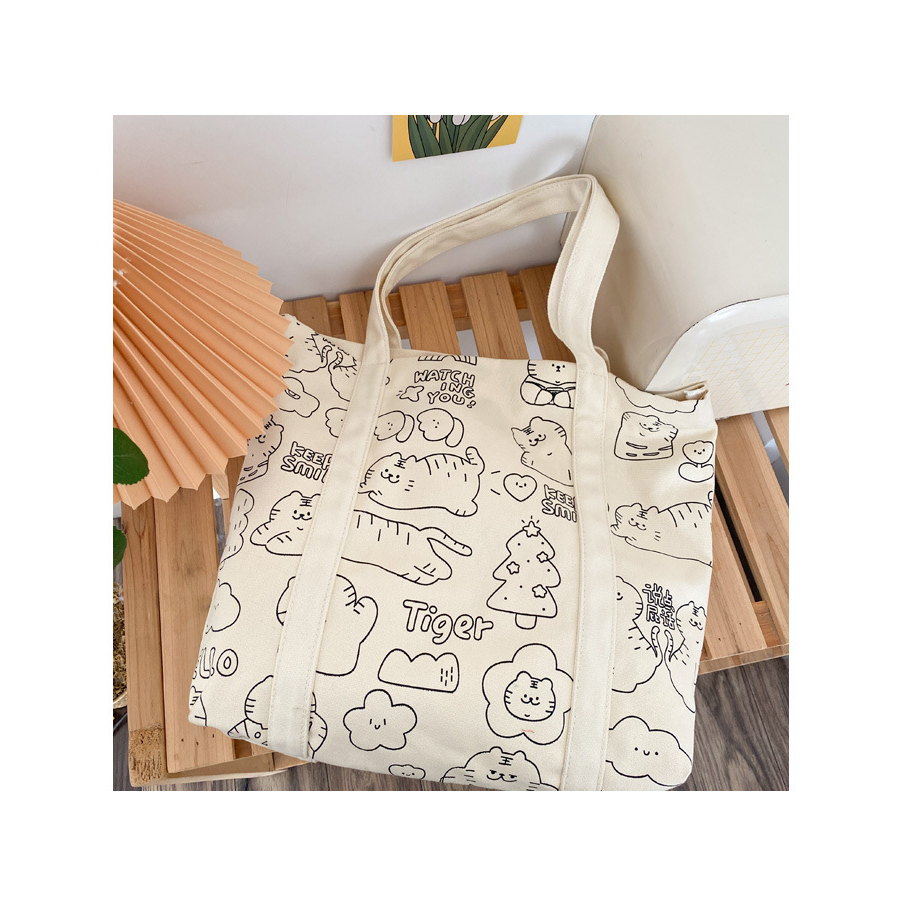 Tote vải họa tiết doodle hoạt hình cute