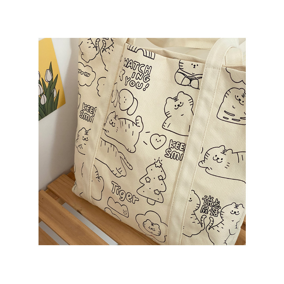 Tote vải họa tiết doodle hoạt hình cute