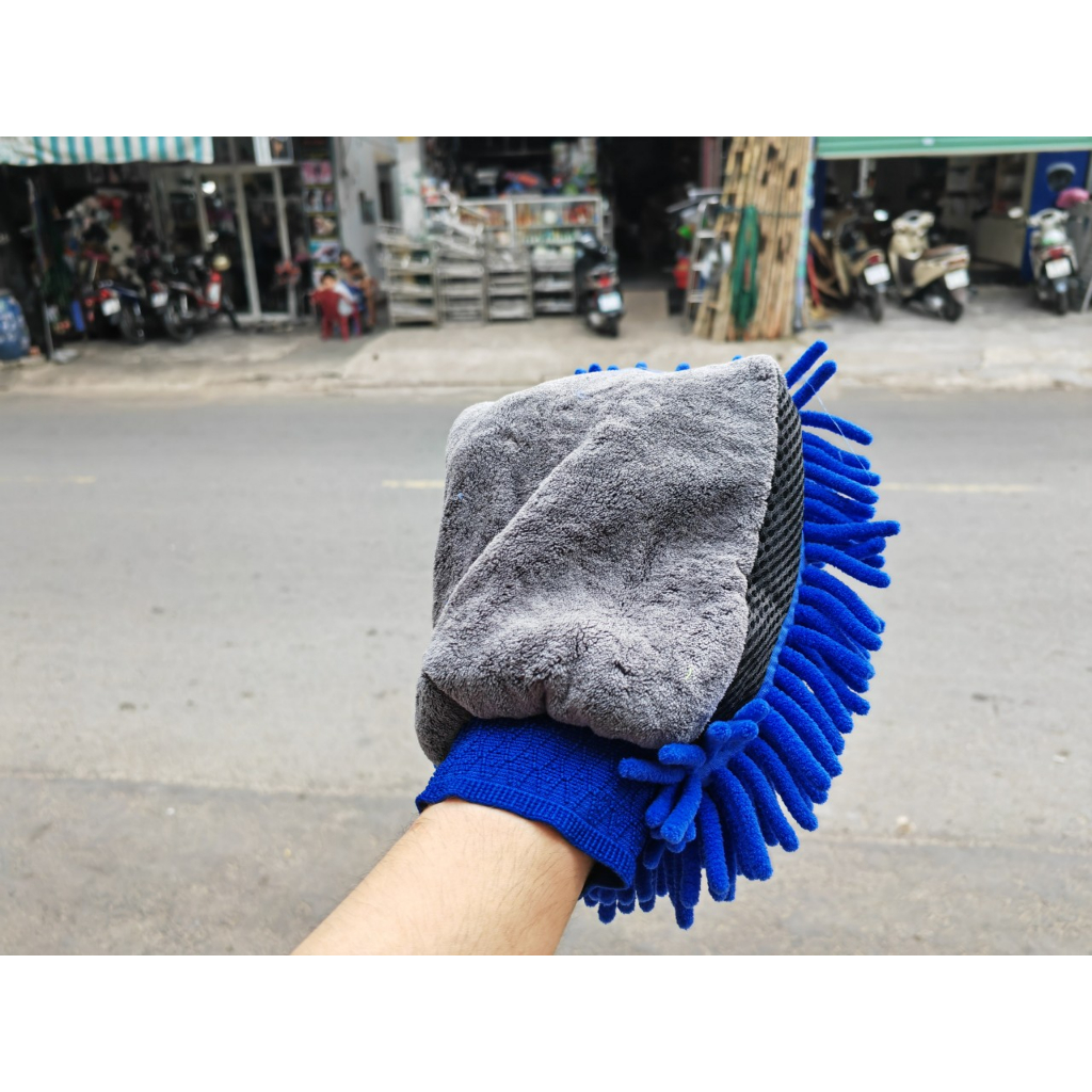 Bao Tay Rửa Xe 3 Trong 1 Sợi Microfiber Rửa Xe ,Đánh Wax Thấm Hút Tạo Bọt