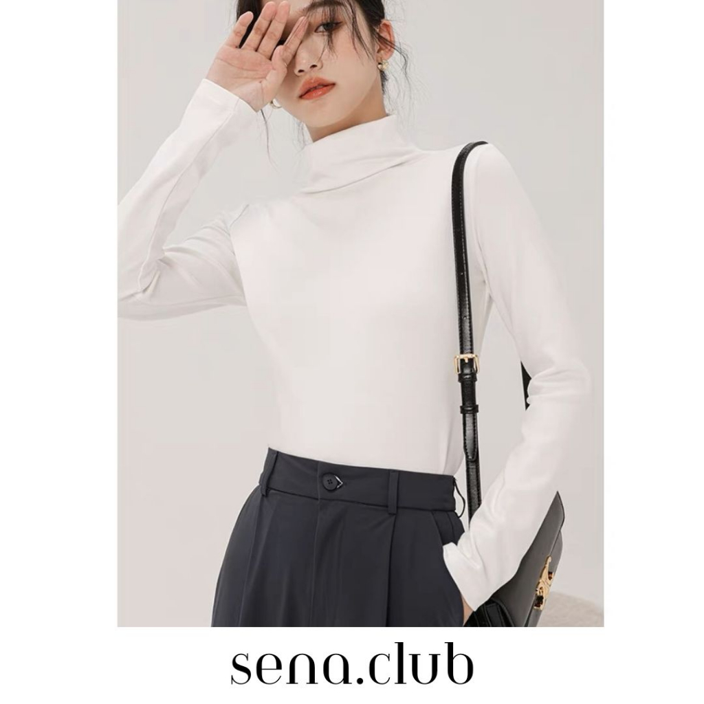Sena.club- Áo Thun Nữ Dài Tay CỔ LỌ DÁNG DÀI Chất THUN GÂN, Áo Giữ Nhiệt Nữ Tay Dài Cổ Cao Len Tăm