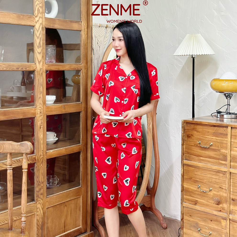 Bộ mặc nhà, đồ ngủ Pijama nữ tay ngắn quần lửng lụa cao cấp mềm mịn thoáng mát ZENME PJL0723