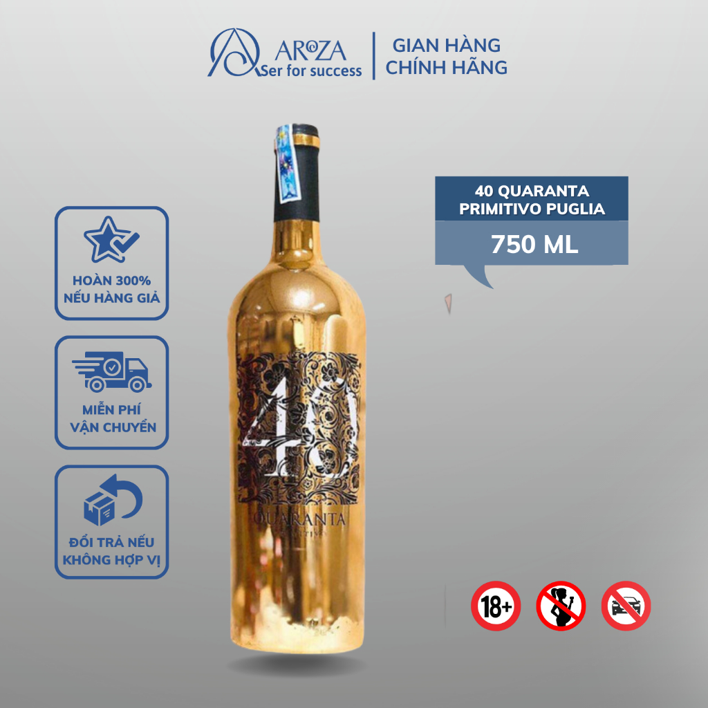 Rượu Vang Đỏ Red Wine Rượu Vang Ý 40 Quaranta Primitivo Puglia AROZA 15% 750ml