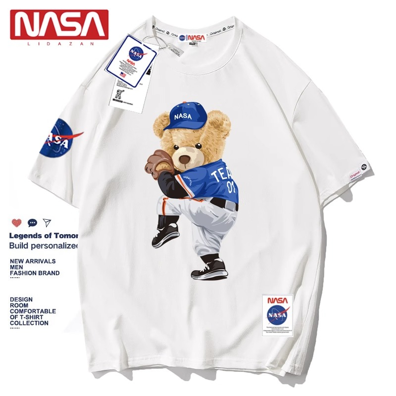 Áo thun tay lỡ fom rộng local brand Nasa Space Gấu Teedy Bóng Chày Nam nữ NA113