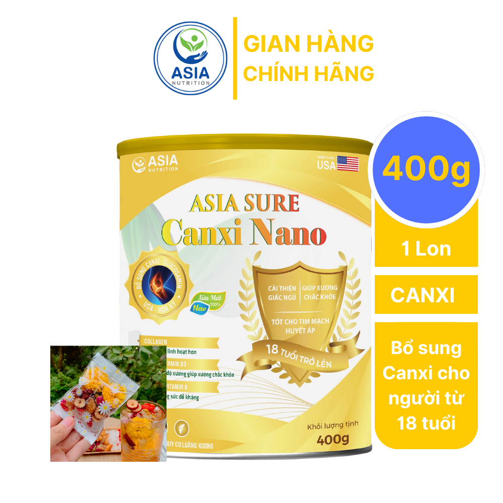Combo sữa sure canxi nano 400g Asia Nutrition và trà hoa cúc ngũ vị giúp bổ sung nano canxi chống loãng xương