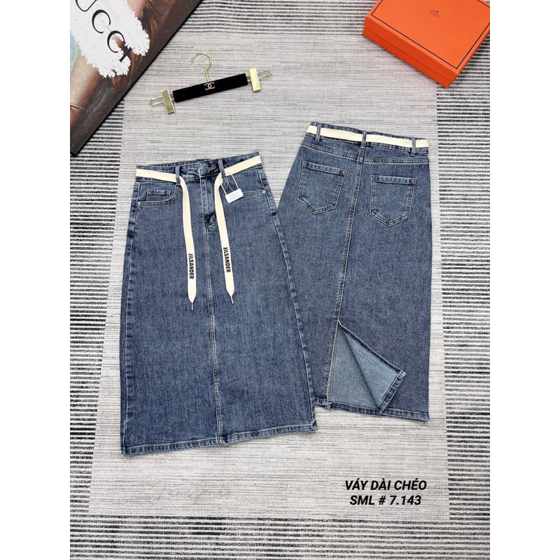 Chân váy jean dài co dãn xẻ tà kèm dây các mẫu hot hàng QCCC