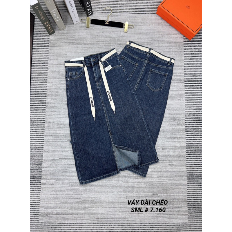 Chân váy jean dài co dãn xẻ tà kèm dây các mẫu hot hàng QCCC