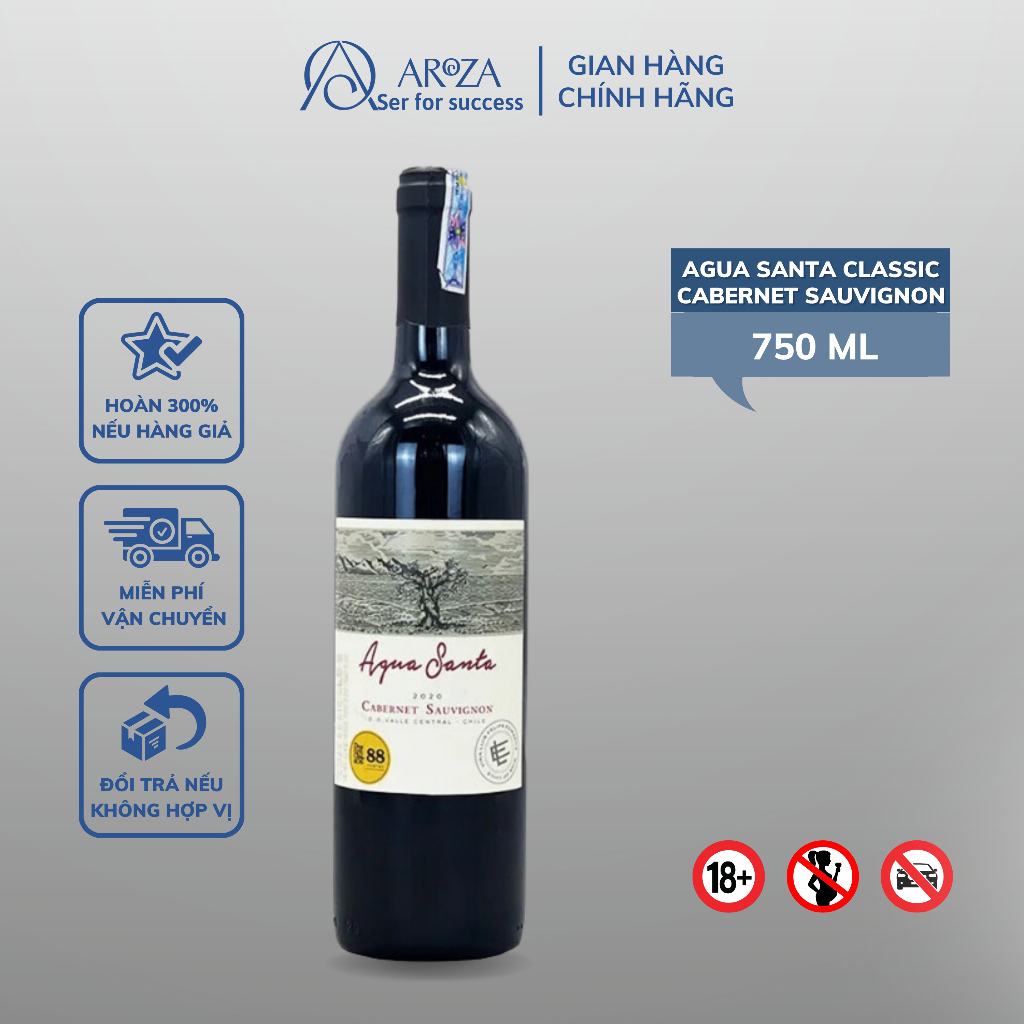 Rượu Vang Đỏ Red Wine Rượu Vang Chile Agua Santa Classic Cabernet Sauvignon AROZA 750ml 13,5%