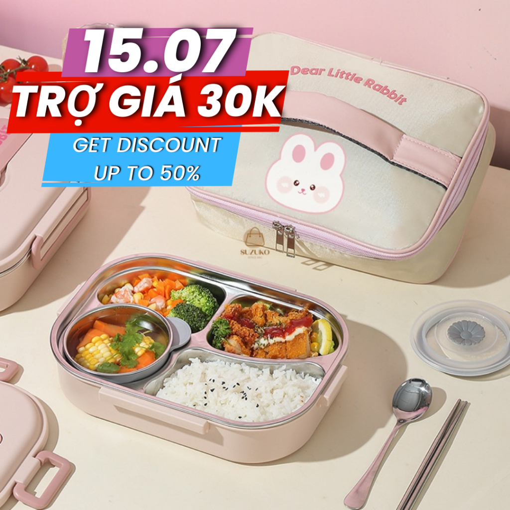 Hộp cơm giữ nhiệt Hello Rabbit đựng cơm văn phòng, hộp đựng cơm trưa cao cấp chất liệu Inox 304 SUZUKO BAGS HC01