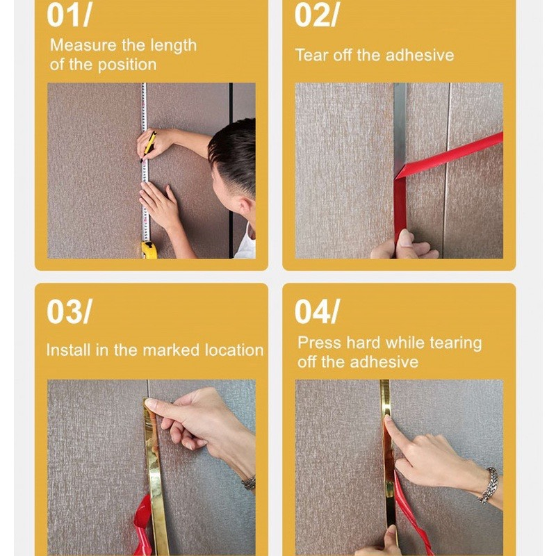 Cuộn Dây Dán PVC Viền Dạng Phẳng Trang Trí Màu Vàng, Bạc