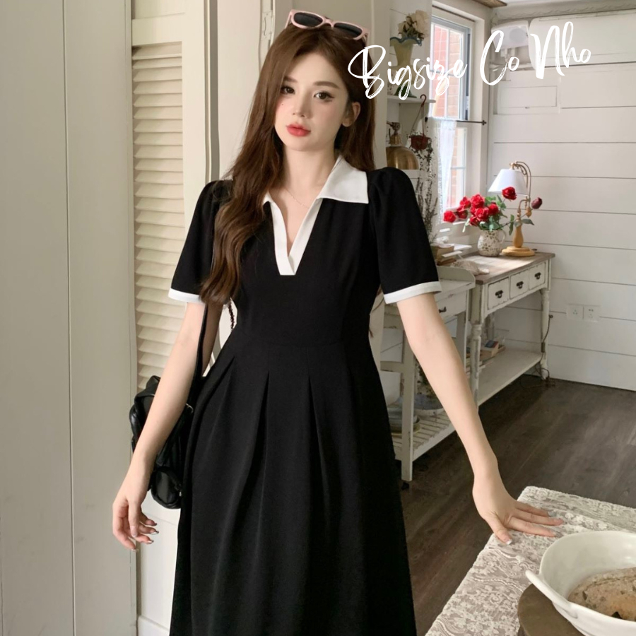 Đầm Polo Bigsize Cô Nhỏ Dáng Suông Chữ A,Đầm Phom Rộng Bigsize Dáng Dài Vải Dệt Kim Thun Gân Mặc Mát Thoải Mái G94