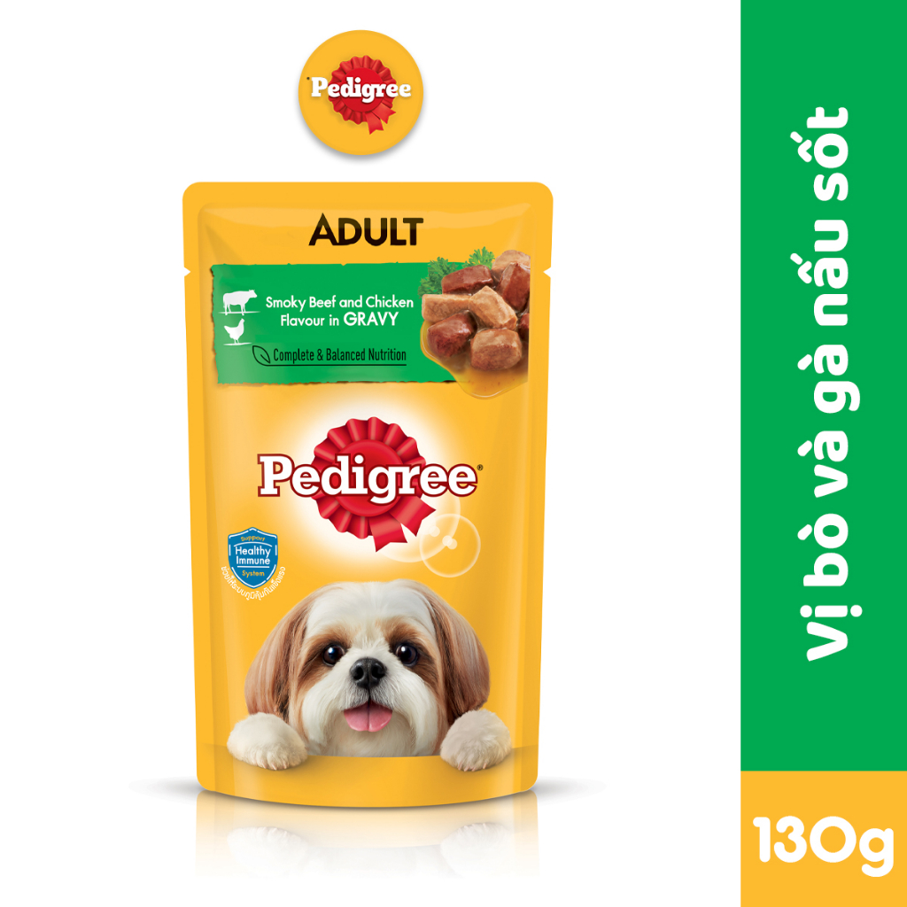 [Quà tặng không bán] Thức ăn cho chó lớn Pedigree dạng sốt vị gà & bò xông khói 130g (1 túi)