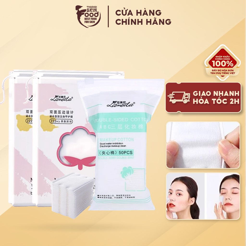 Combo Bông Tẩy Trang Lameila Makeup Cotton - 222 Miếng, 50 Miếng