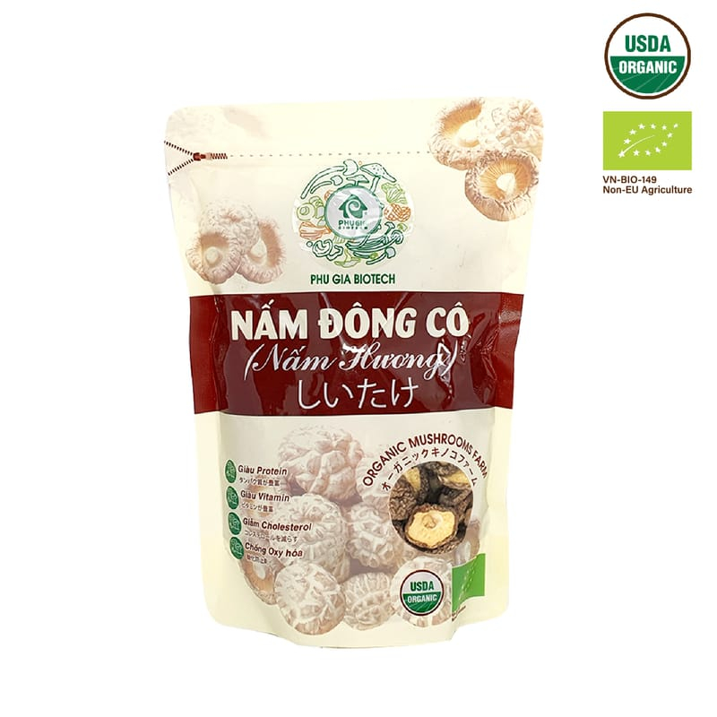 Nấm đông cô/Nấm hương khô hữu cơ Phú Gia 100g size M