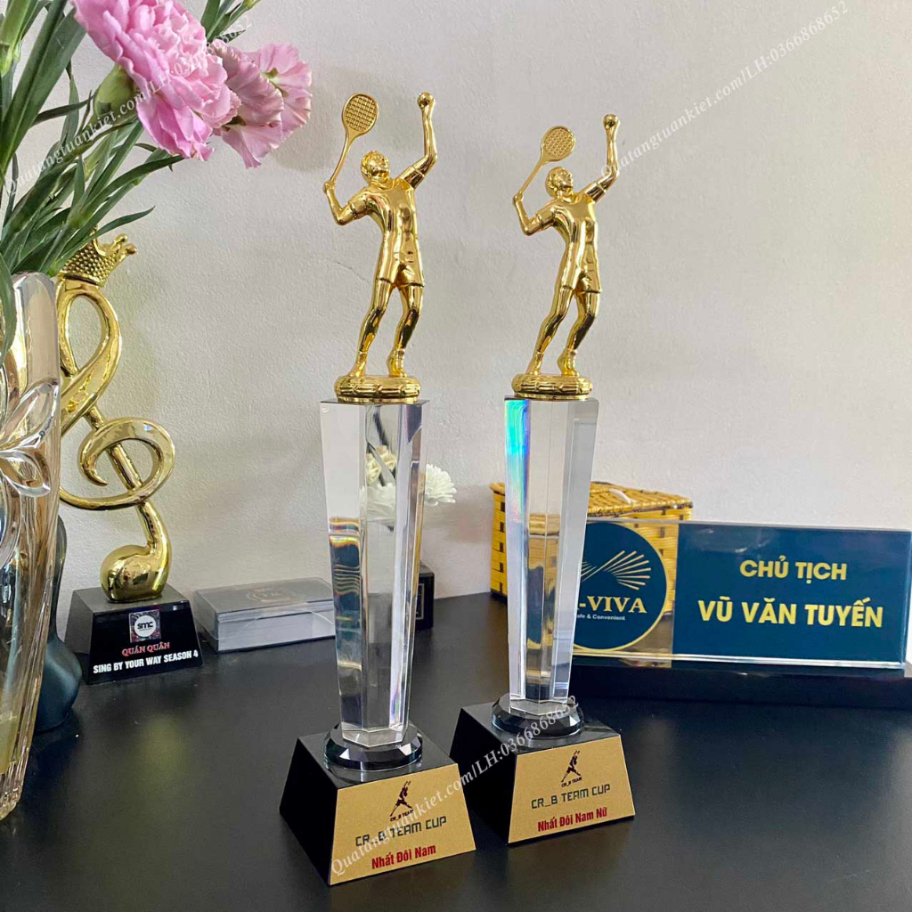 Cúp Pha Lê Tennis Kim Loại Mạ Vàng