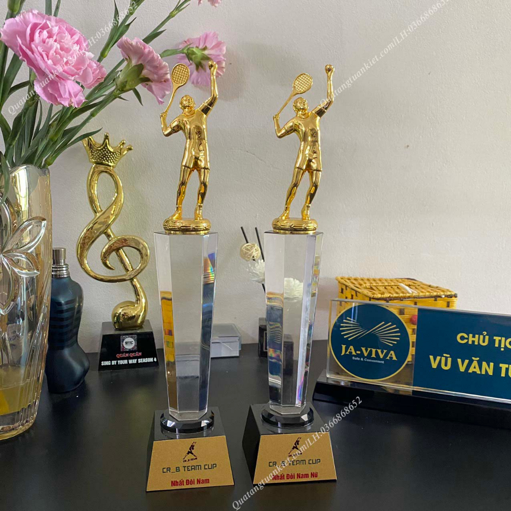 Cúp Pha Lê Tennis Kim Loại Mạ Vàng