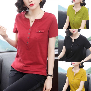 Áo thun cổ chữ V dáng rộng phong cách Hàn Quốc thời trang nữ năng động