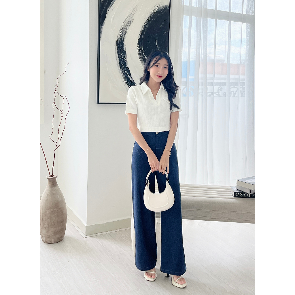 Quần dài tây chạy chỉ zíc zắc 1 line , dây kéo trước chất cotton giả denim  GO4438