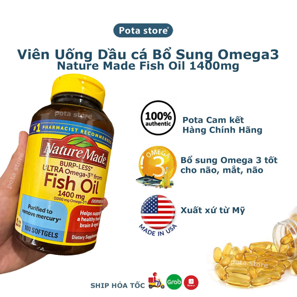 Viên Uống Dầu Cá Bổ Sung Omega 3 Nature Made Fish Oil 1400mg Mỹ 100 Viên
