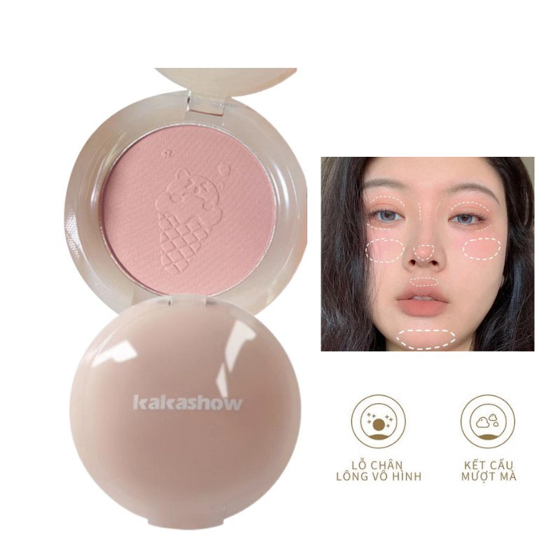 Hộp phấn má KAKASHOW mini hình que kem đáng yêu đa năng, Phấn hồng má đơn sắc lì kiềm dầu bám da trang điểm
