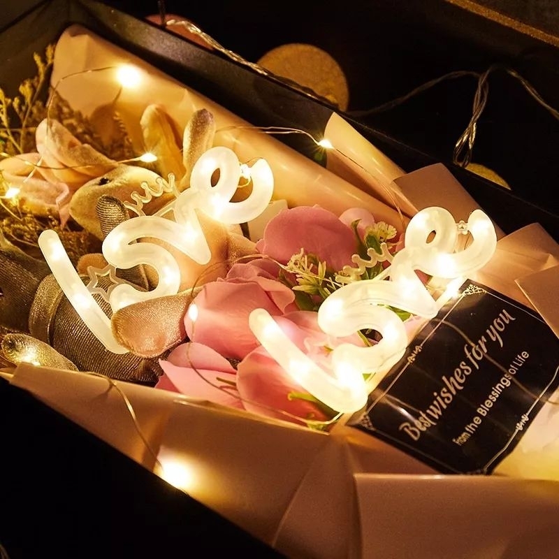Đèn led tròn chữ Love you trang trí hoa, hộp quà, decor xinh xắn