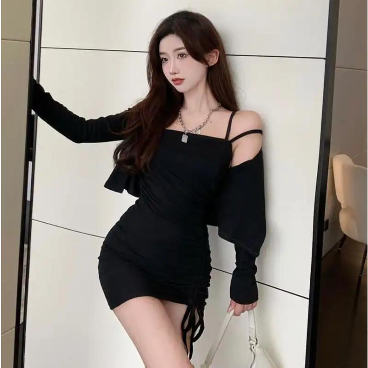 Váy body ôm sát rút dây eo hai dây sexy quyến rũ kèm áo cardigan ulzzang hàn quốc xinh đáng yêu hottrend cho nữ