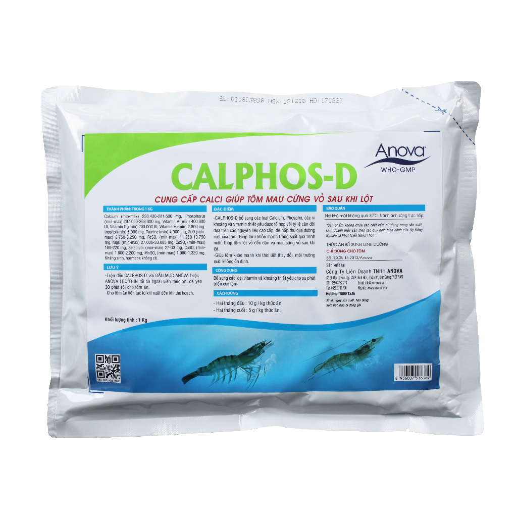 CUNG CẤP CALCI GIÚP TÔM MAU CỨNG VỎ SAU KHI LỘT. CALPHOS-D Gói 1KG