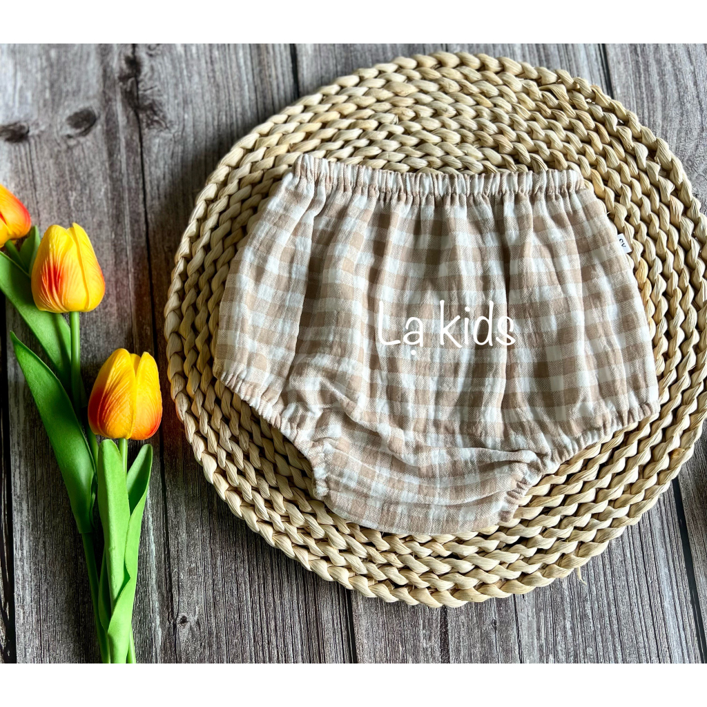 Quần bí vải xô muslin caro cho bé trai, bé gái,