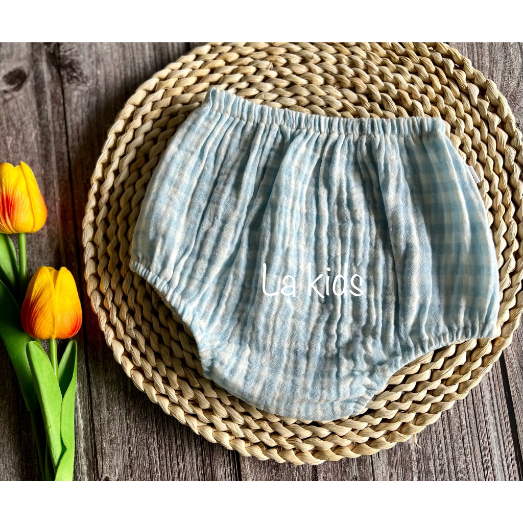 Quần bí vải xô muslin caro cho bé trai, bé gái,
