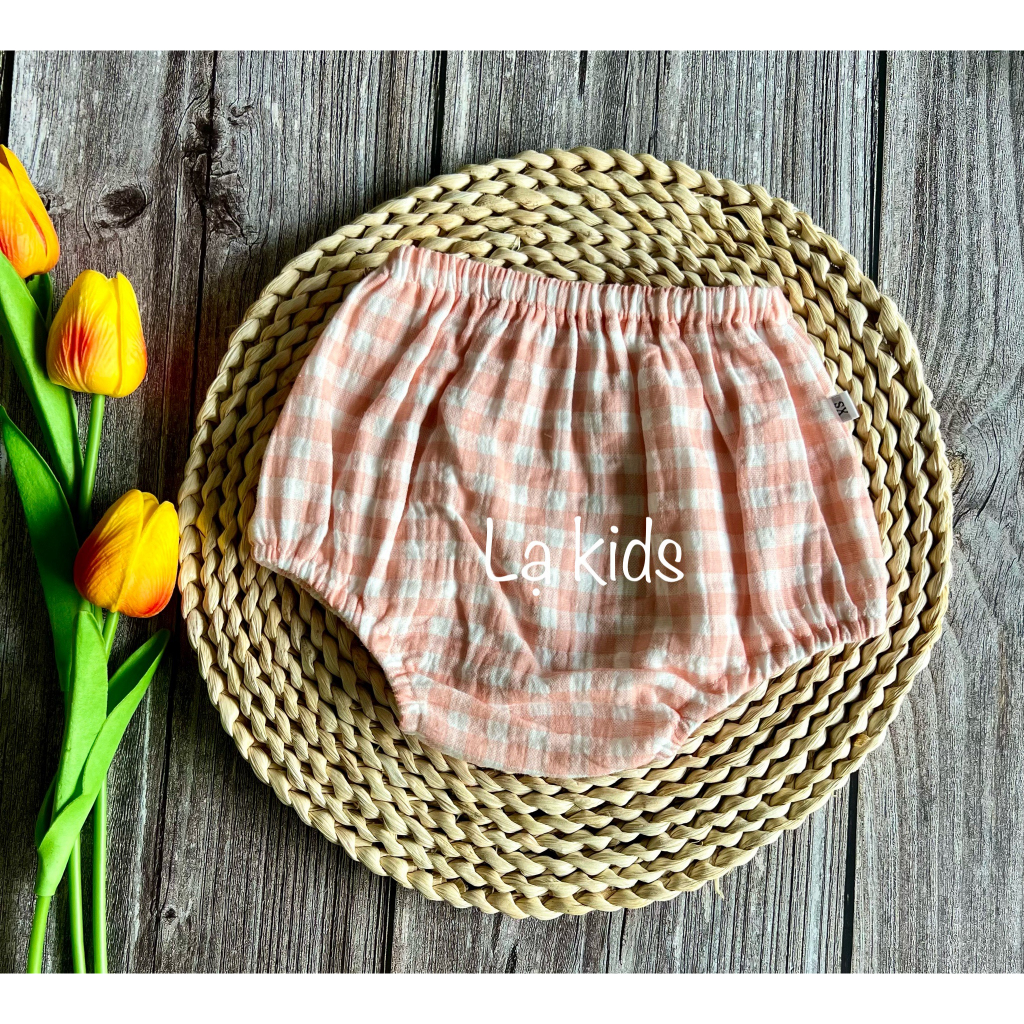 Quần bí vải xô muslin caro cho bé trai, bé gái,