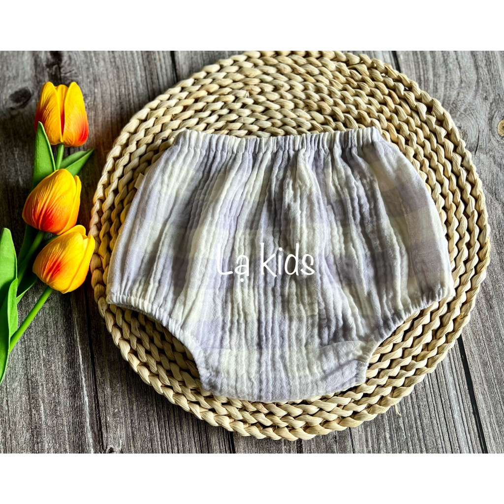 Quần bí vải xô muslin caro cho bé trai, bé gái,