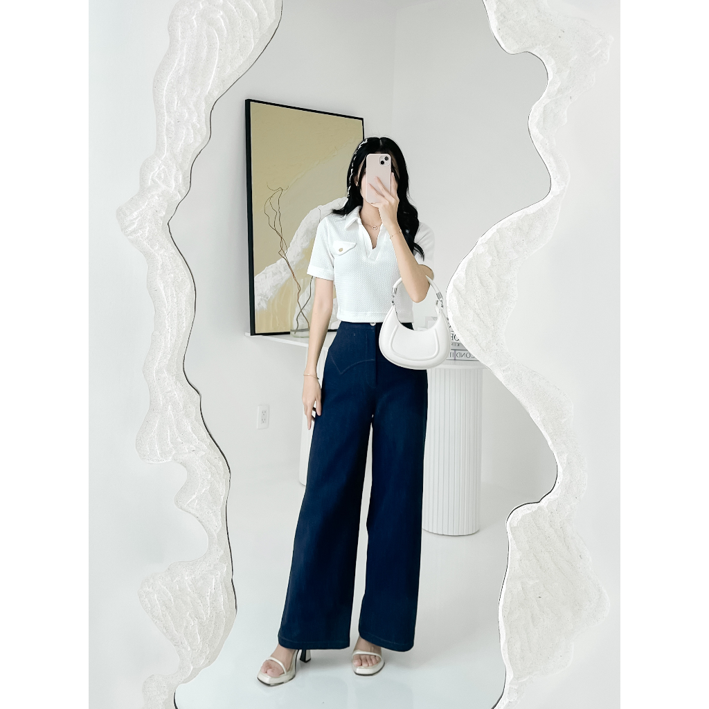 Quần dài tây chạy chỉ zíc zắc 1 line , dây kéo trước chất cotton giả denim  GO4438