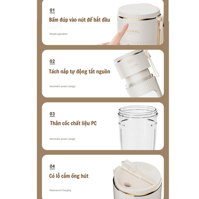 Máy Xay Sinh Tố Mini Ceool 10 Lưỡi, Máy Xay Cầm Tay Đa Năng 340ml, Xay Được Đá  Naturehome