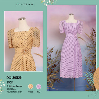 Váy xòe LYN TRAN DX-3052N cổ vuông hoa eo Chất Lụa Ovanza Mềm Mịn