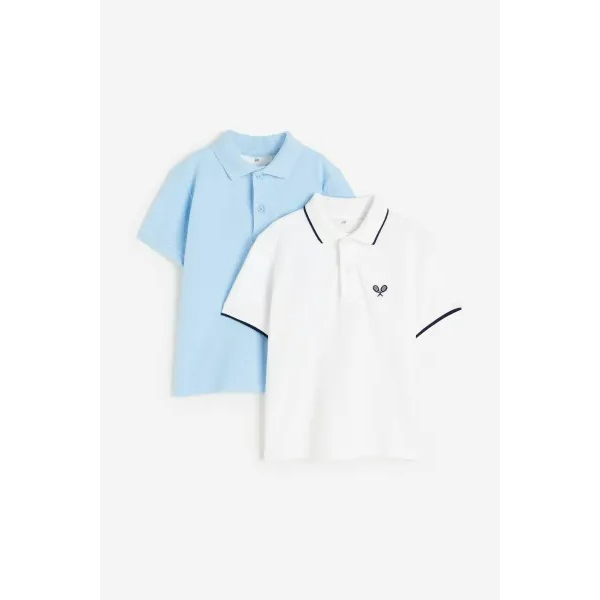 Set 2 áo polo xanh trắng 1031731001 HM H&M_hàng chính hãng authentic