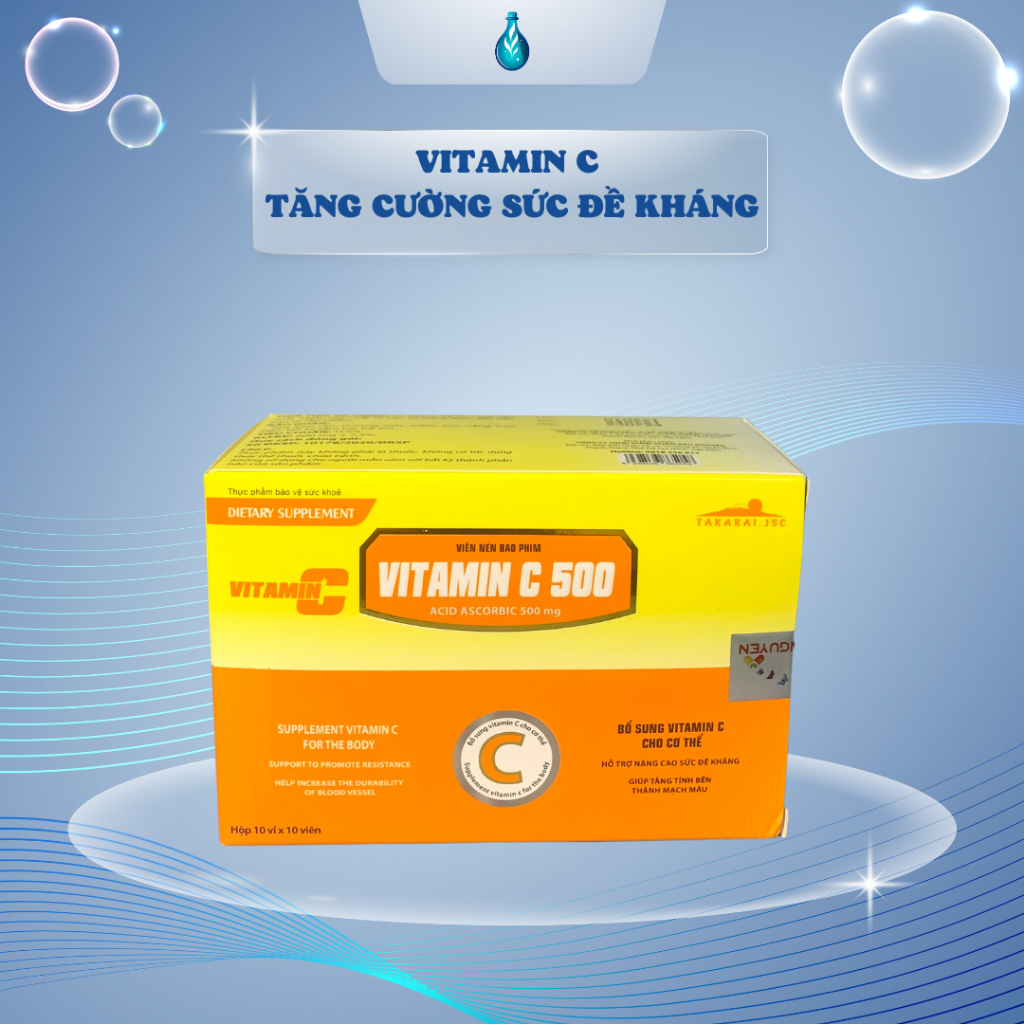 Viên uống vitamin C bổ sung vitamin c 500mg tăng cường sức đề kháng, làm đẹp da, trắng da, chống lão hóa da, 100 vi