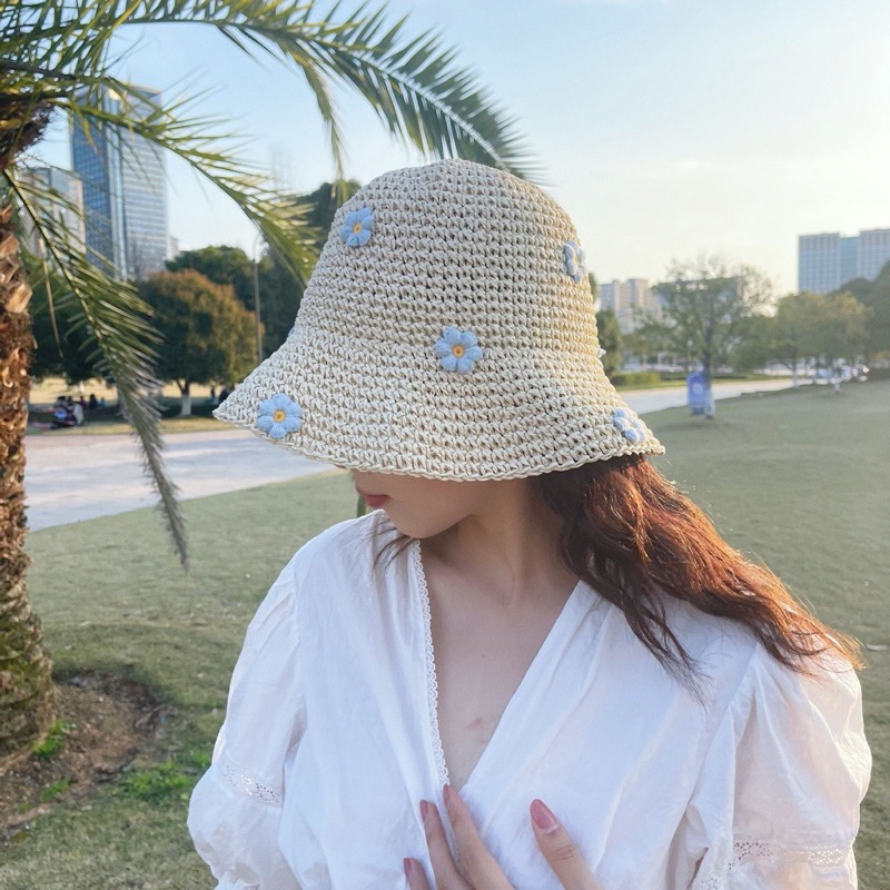 Mũ cói  mềm đi biển phong cách vintage thêu hoa siêu dễ thương xinh xắn 😍