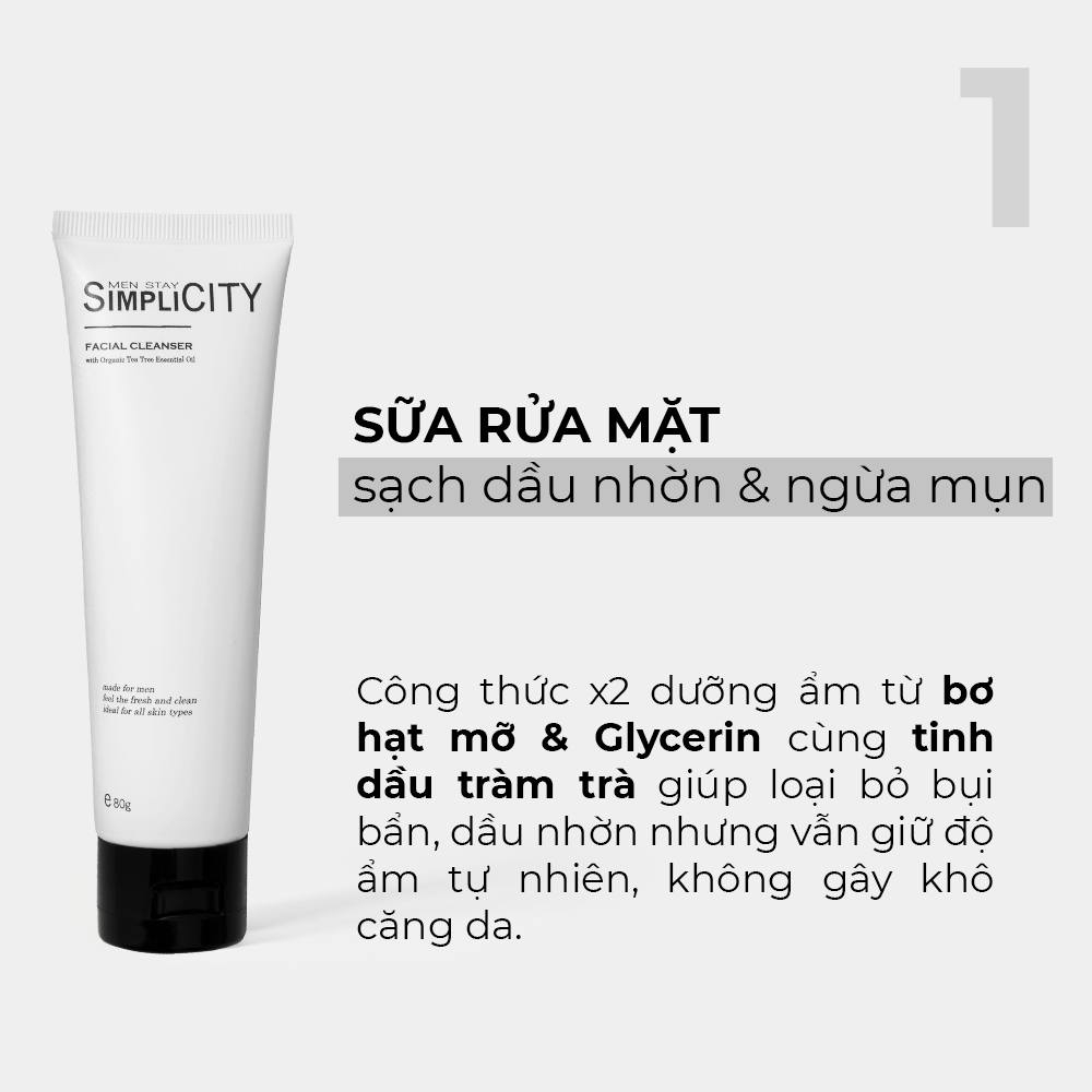 Sữa rửa mặt cho nam sạch dầu nhờn & ngừa mụn Men Stay Simplicity Facial Cleanser 100g với tinh dầu tràm trà organic