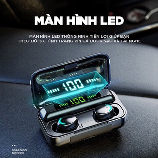 Tai Nghe Không Dây Bluetooth Amoi F9 PRO có đèn LED chống nước - chống ồn - micro HD tự động kết nối kèm sạc kiêm sạc dự