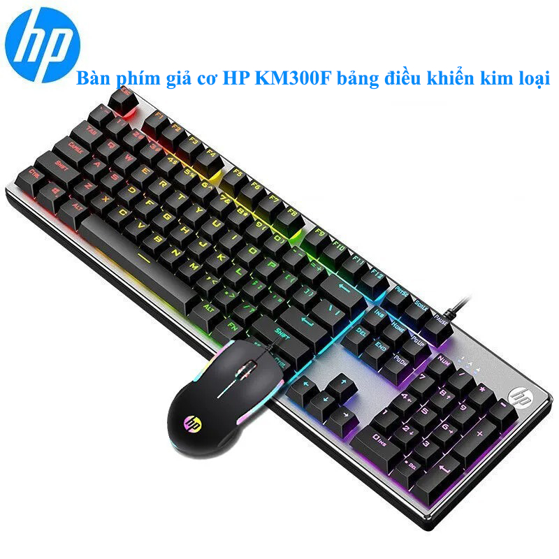 Combo bàn phím + chuột giả cơ HP KM300F bảng kim loại gaming led màu