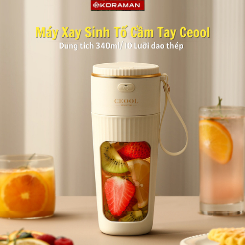 Máy Xay Sinh Tố Cầm Tay Ceool Tích Điện, Máy Xay Di Động Sạc Pin 340ml Koraman