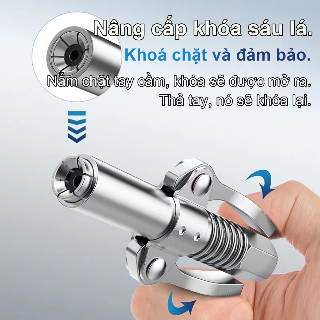 Thép Không Gỉ Kẹp vú mỡ Dây bơm mỡ bò bơm mỡ, kèm vòi bơm lò xo 6 chấu 2 tay cao cấp