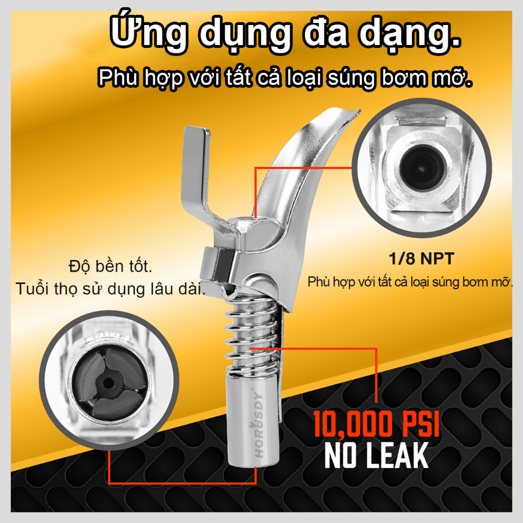 Thép Không Gỉ Kẹp vú mỡ Dây bơm mỡ bò bơm mỡ, kèm vòi bơm lò xo 6 chấu 2 tay cao cấp