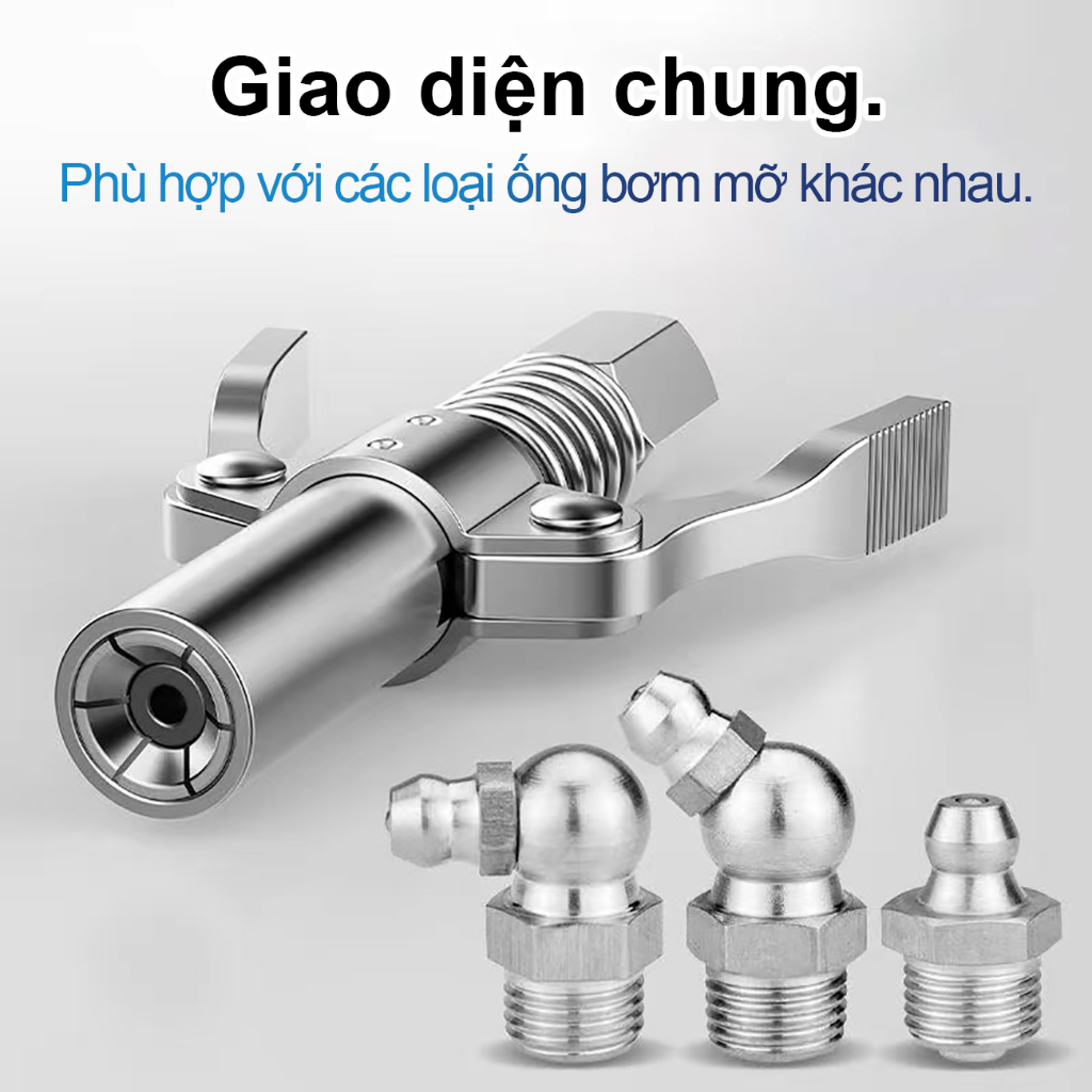 Thép Không Gỉ Kẹp vú mỡ Dây bơm mỡ bò bơm mỡ, kèm vòi bơm lò xo 6 chấu 2 tay cao cấp