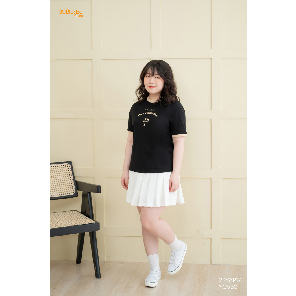 Áo thun in hình có phối bo viền BIGSIZE  - 23YAP17 -