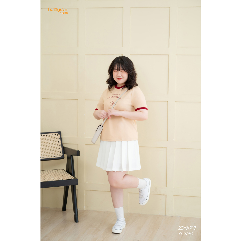 Áo thun in hình có phối bo viền BIGSIZE (55kg đến 95kg) - 23YAP17 - [BU Bigsize Young]